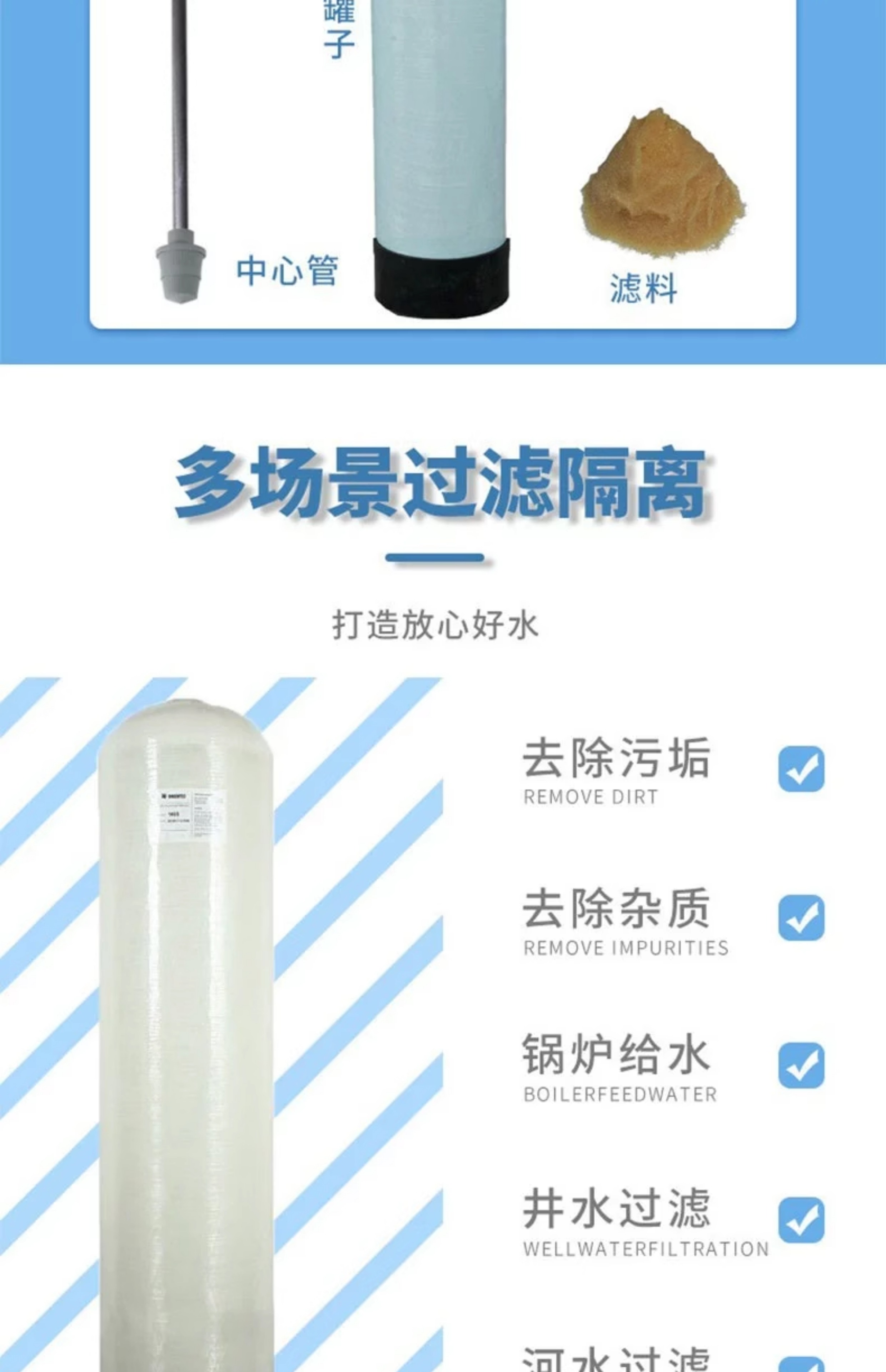 玻璃鋼罐樹脂罐石英砂活性炭過濾器井水地下水處理純水設(shè)備軟化罐