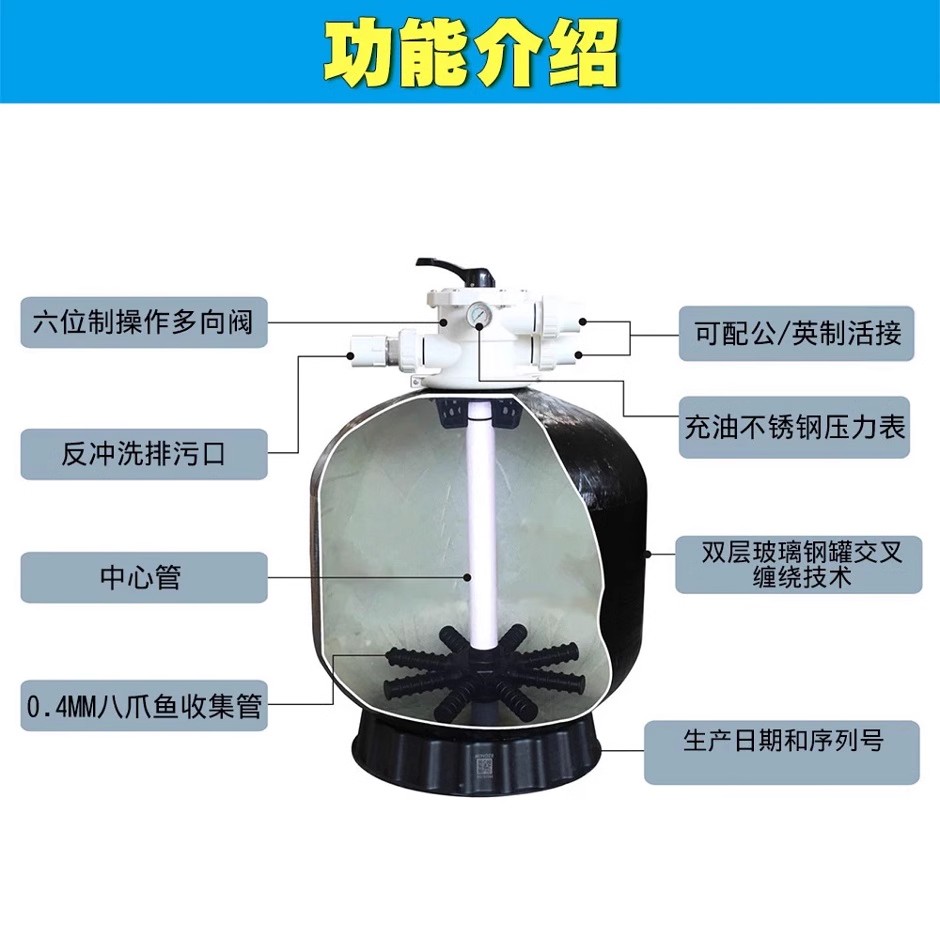 泳池沙缸過(guò)濾器游泳池循環(huán)系統(tǒng)砂缸凈水機(jī)大型戶外溫泉水處理專用